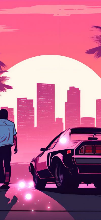 Fond d'écran iPhone Gta Vice City Skyline Palm Trees