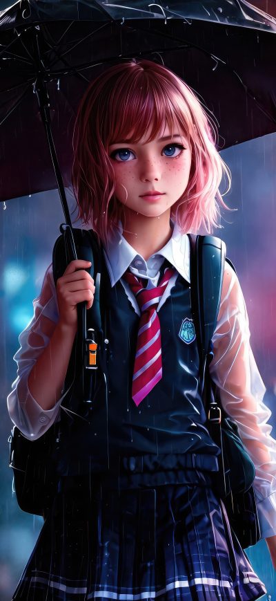 Fond d'écran iPhone Little Girl With Umbrella Rain Coming Back From School