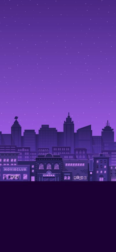 Fond d'écran iPhone Purple Moon Stars Buildings City Minimal 4k