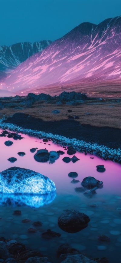 Fond d'écran iPhone Glowing Rocks Mountains 5k