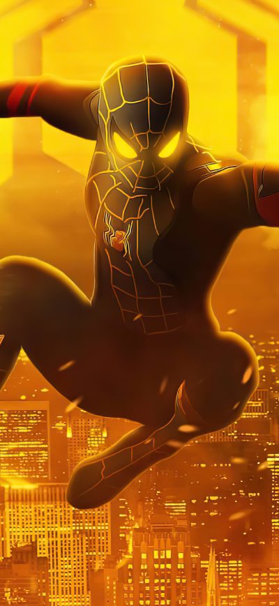 Fond d'écran iPhone Spiderman Black And Gold Suit Look 5k