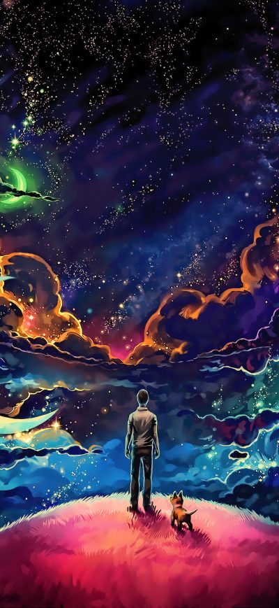 Fond d'écran iPhone Little Prince With Dog Colorful Science Fiction Fantasy Art Stars Artwork 4k