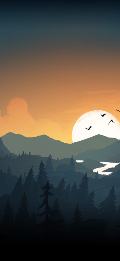 Fond d'écran iPhone Firewatch Sun Trees Mountains Birds Lake Evening
