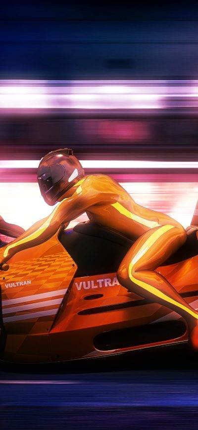 Fond d'écran iPhone Girl Driving Yellow Futuristic Bike Artwork