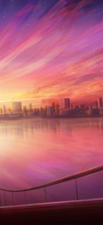 Fond d'écran iPhone Girl Bridge Cityscape Digital Art 4k