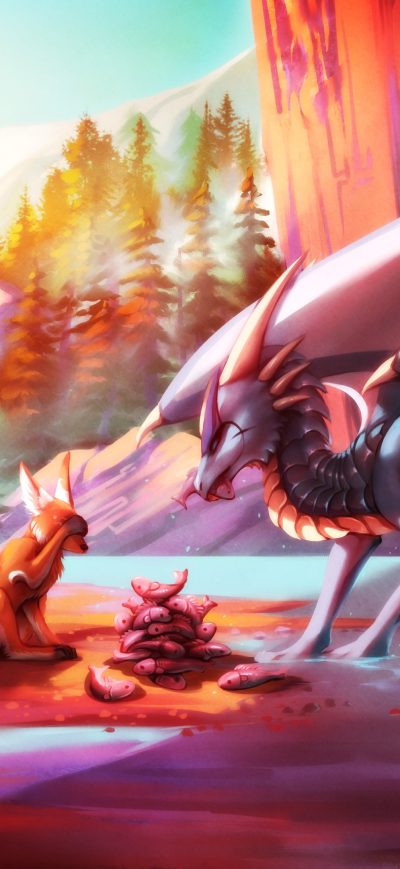 Fond d'écran iPhone Dragon Wolf Drawings Painting Fantasy 4k