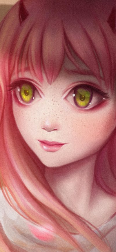Fond d'écran iPhone Cute Anime Girl Pink Hairs Red Eyes