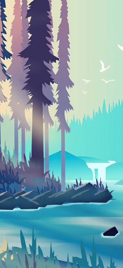 Fond d'écran iPhone Silent Evening Forest Minimalism 4k