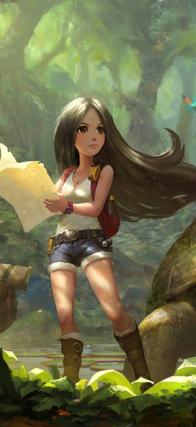 Fond d'écran iPhone Black Hair Exploration Forest Girl