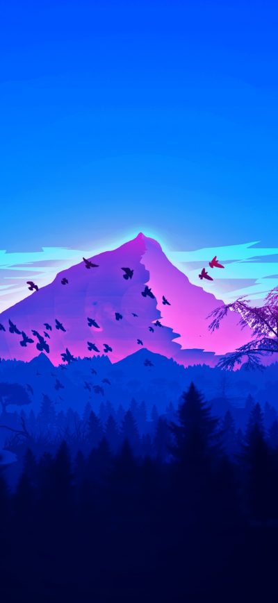 Fond d'écran iPhone Forest Birds Mountains Vaporwave Minimalism