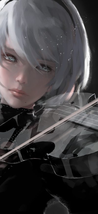 Fond d'écran Nier Automata Playing Music 4k sur iPhone