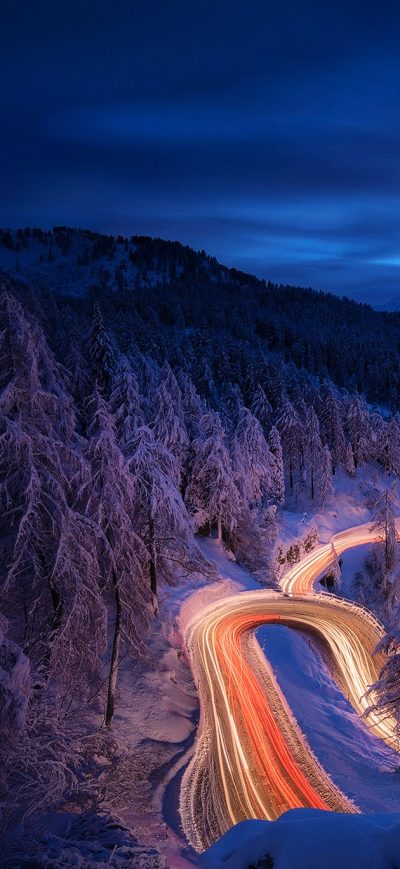 Fond d'écran iPhone Time Lapse Photography Forest Landscape Mountain Night Road Snow