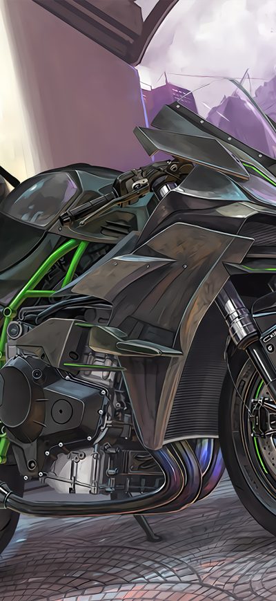 Fond d'écran iPhone Anime Girl Kawasaki H2r 4k