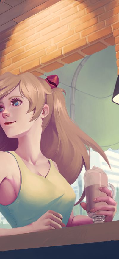 Fond d'écran iPhone Asuka Langley Sohryu Rei Ayanami Cafe 4k