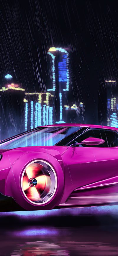 Fond d'écran iPhone Pink Car Cyberpunk Girl 4k
