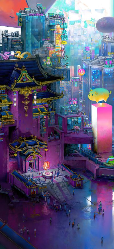 Fond d'écran Miaow City 2 Night sur iPhone