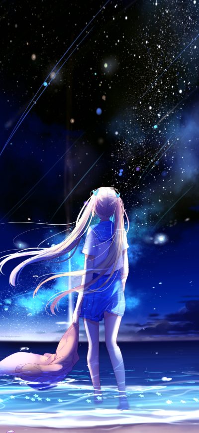 Fond d'écran iPhone Animegirl Night Sea Stars Fantasy