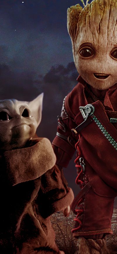 Fond d'écran iPhone Baby Yoda And Baby Groot