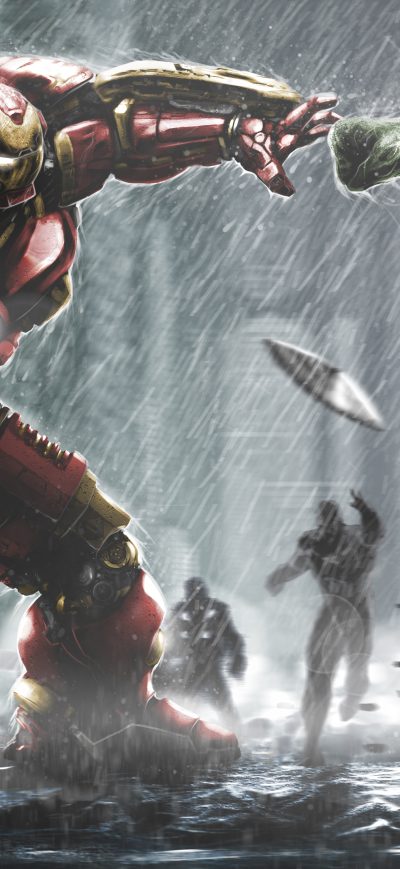 Fond d'écran iPhone Iron Hulkbuster And Hulk Fight Artwork