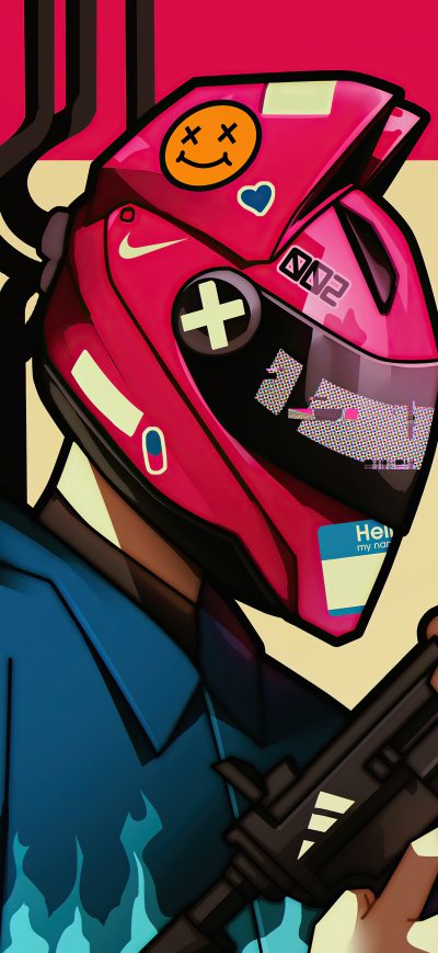 Fond d'écran iPhone Cyber Girl Helmet With Gun 5k