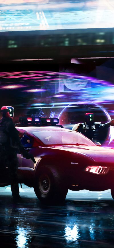 Fond d'écran iPhone Cyberpunk Police Cars 4k