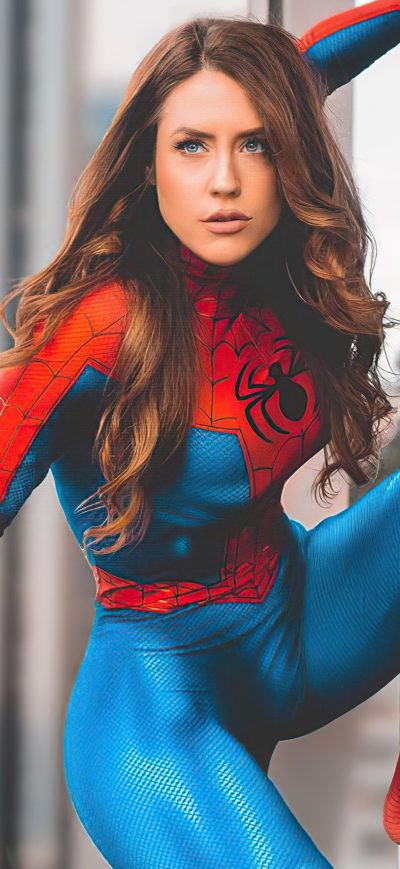 Fond d'écran iPhone Looking Over City Spidergirl Cosplay No Mask