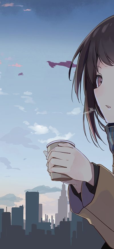 Fond d'écran iPhone Anime Girl Holding Tea Outside