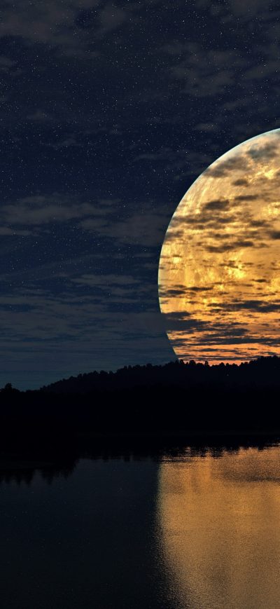 Fond d'écran iPhone Night Sky Moon River Reflection