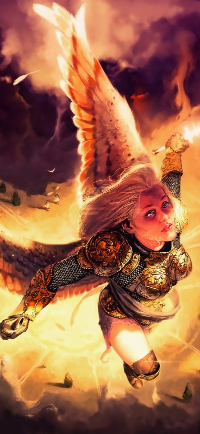 Fond d'écran iPhone Gold Angel Fantasy Girl With Wings 4k