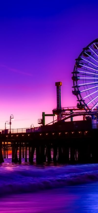 Fond d'écran iPhone Santa Monica Ferris Wheel Colorful Golden Hour