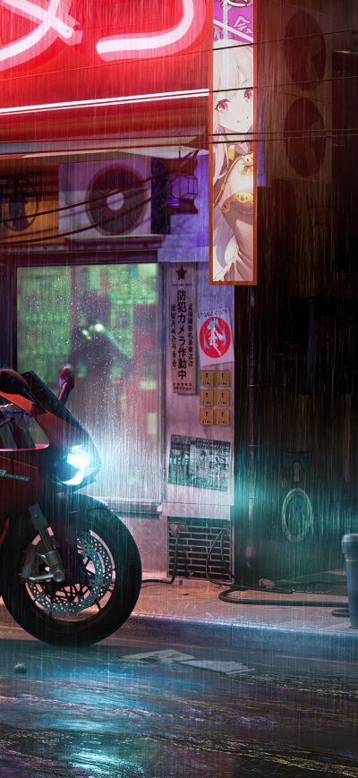 Fond d'écran iPhone Girl Sitting On Ducati 1199 Cyberpunk