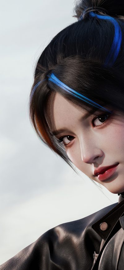 Fond d'écran iPhone Asian Cg Girl With Blue Hair Strips