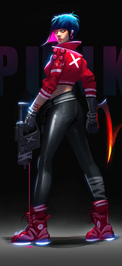 Fond d'écran iPhone Cyberpunk Girl With Gun 4k 2020