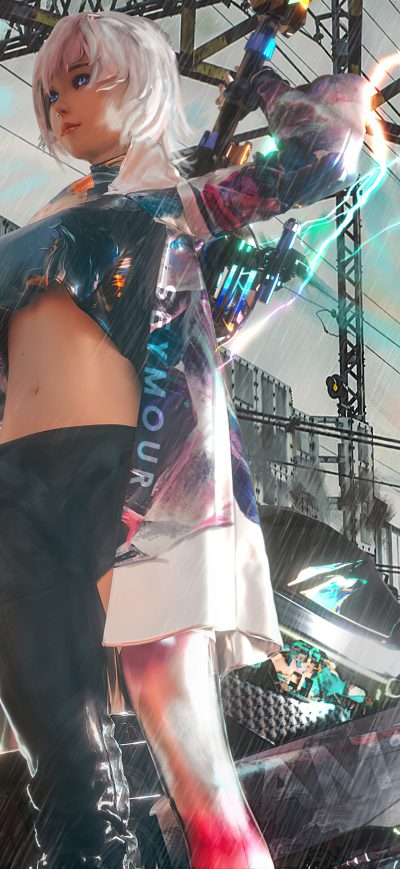 Fond d'écran iPhone Anime Cyber Girl Sword And Bike
