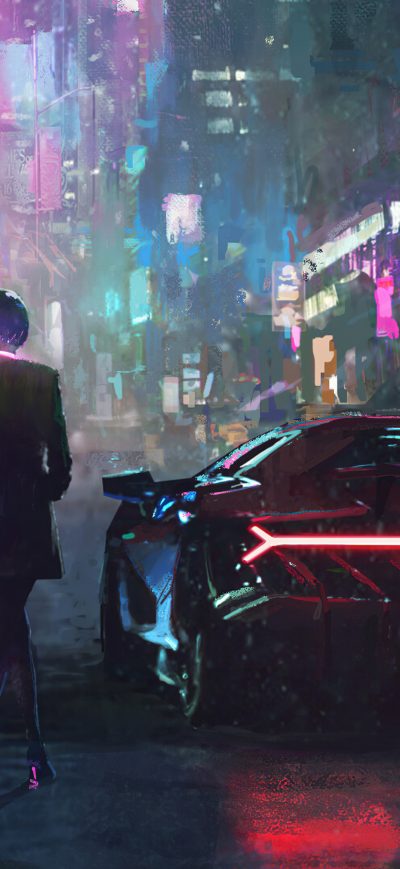 Fond d'écran iPhone Cyberpunk Lamborghini Girl Alongside