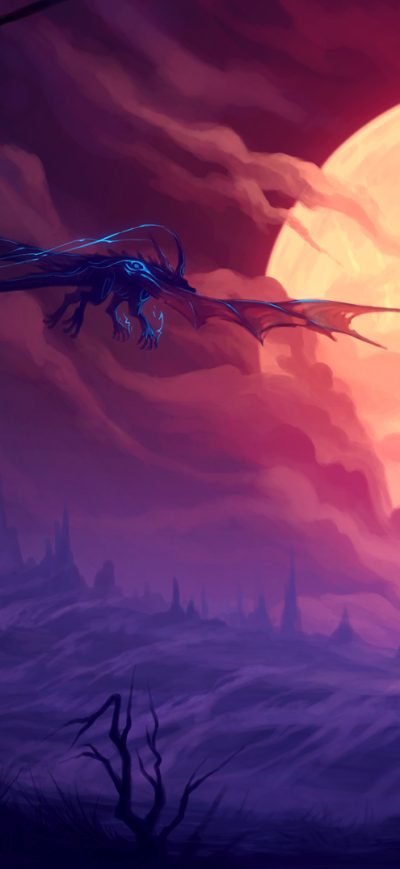 Fond d'écran iPhone Dragon Flying Towards Moon Fantasy