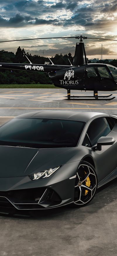 Fond d'écran iPhone Lamborghini Huracan Evo Helicopter