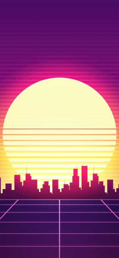 Fond d'écran iPhone Retrowave City Sunset Minimal 4k