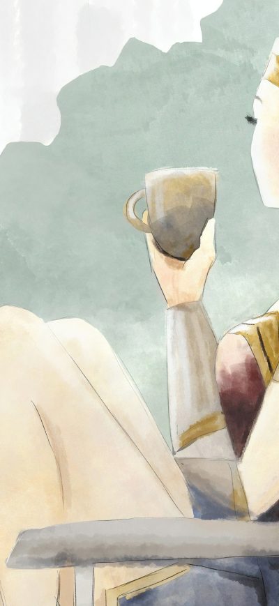 Fond d'écran iPhone Wonder Woman Enjoying Coffee Digital Art 4k
