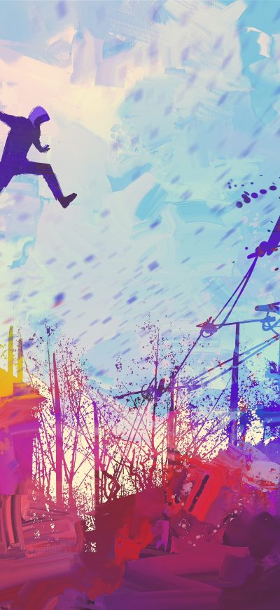 Fond d'écran iPhone Man Jumping Roof Abstract Illustration Painting 5k