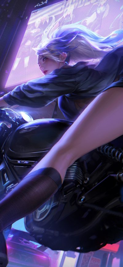 Fond d'écran iPhone Biker Girl Neon City 4k