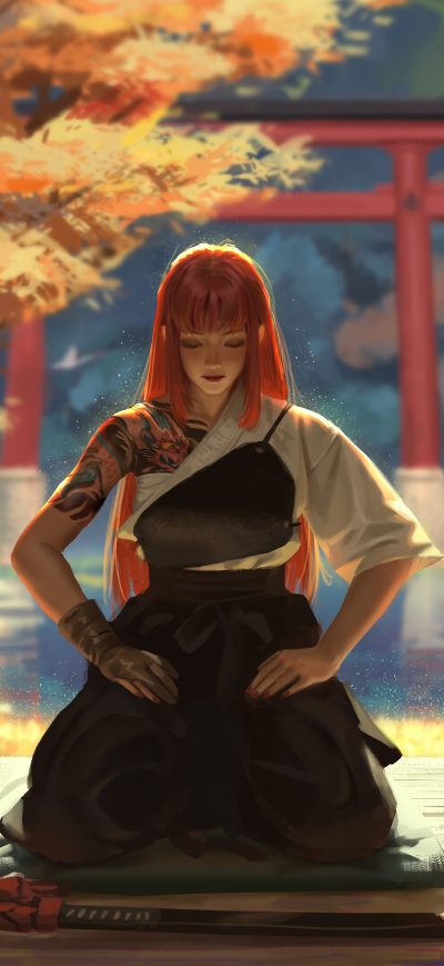 Fond d'écran iPhone Asian Warrior Girl Meditation 4k