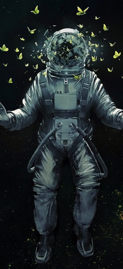 Fond d'écran iPhone Astronaut Broken Glass Butterfly Space Suit