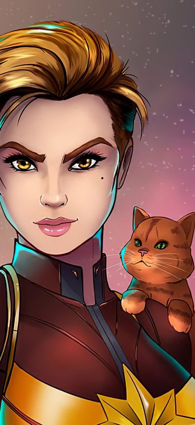 Fond d'écran iPhone Captain Marvel With Cat 4k