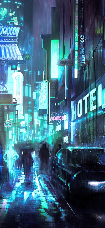 Fond d'écran iPhone Cyberpunk Street Night 4k