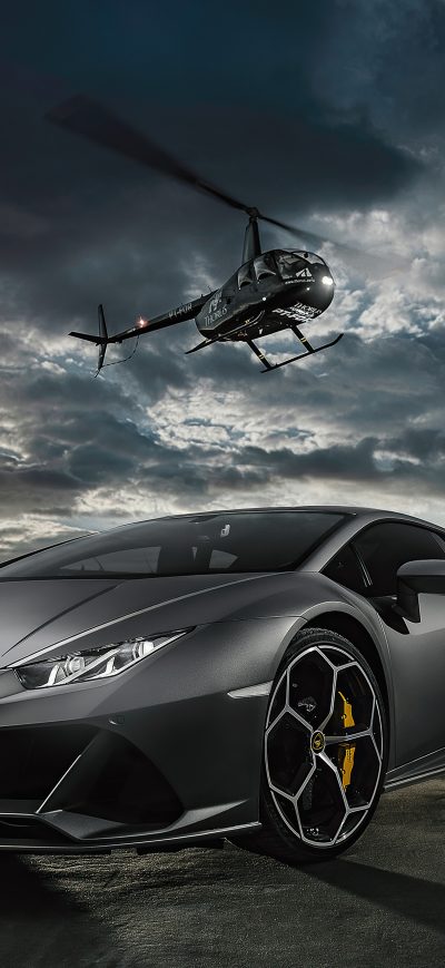 Fond d'écran iPhone Lamborghini Huracan Evo Helicopter 4k