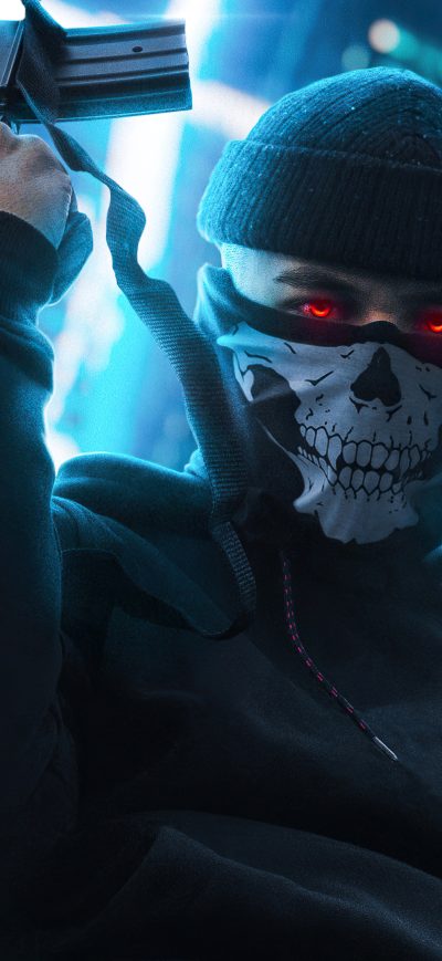 Fond d'écran iPhone Boy With Skull Mask And Ak47