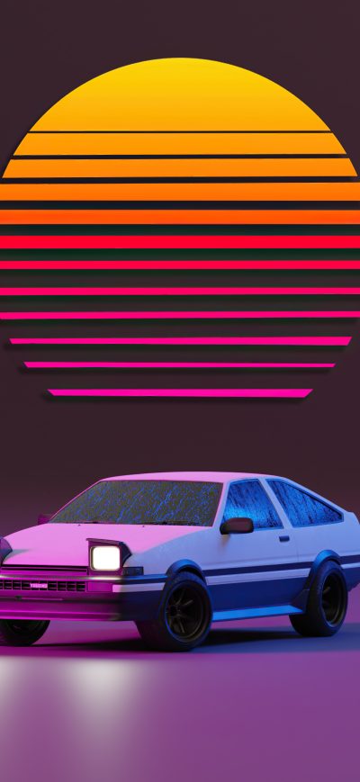 Fond d'écran iPhone Vaporwave Delorean 5k
