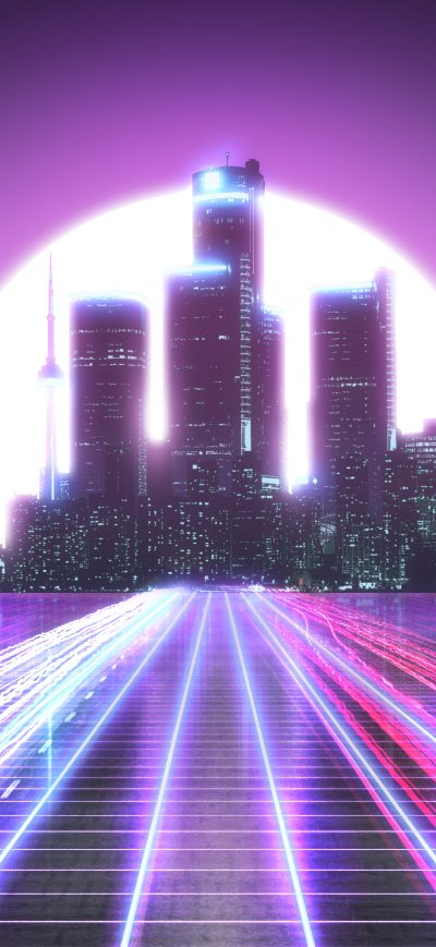 Fond d'écran iPhone City Lights Long Exposure Synthwave 5k