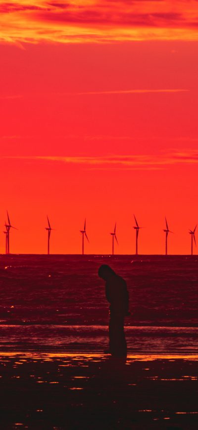 Fond d'écran iPhone Silhouette Wind Turbines Sunset Horizon 5k